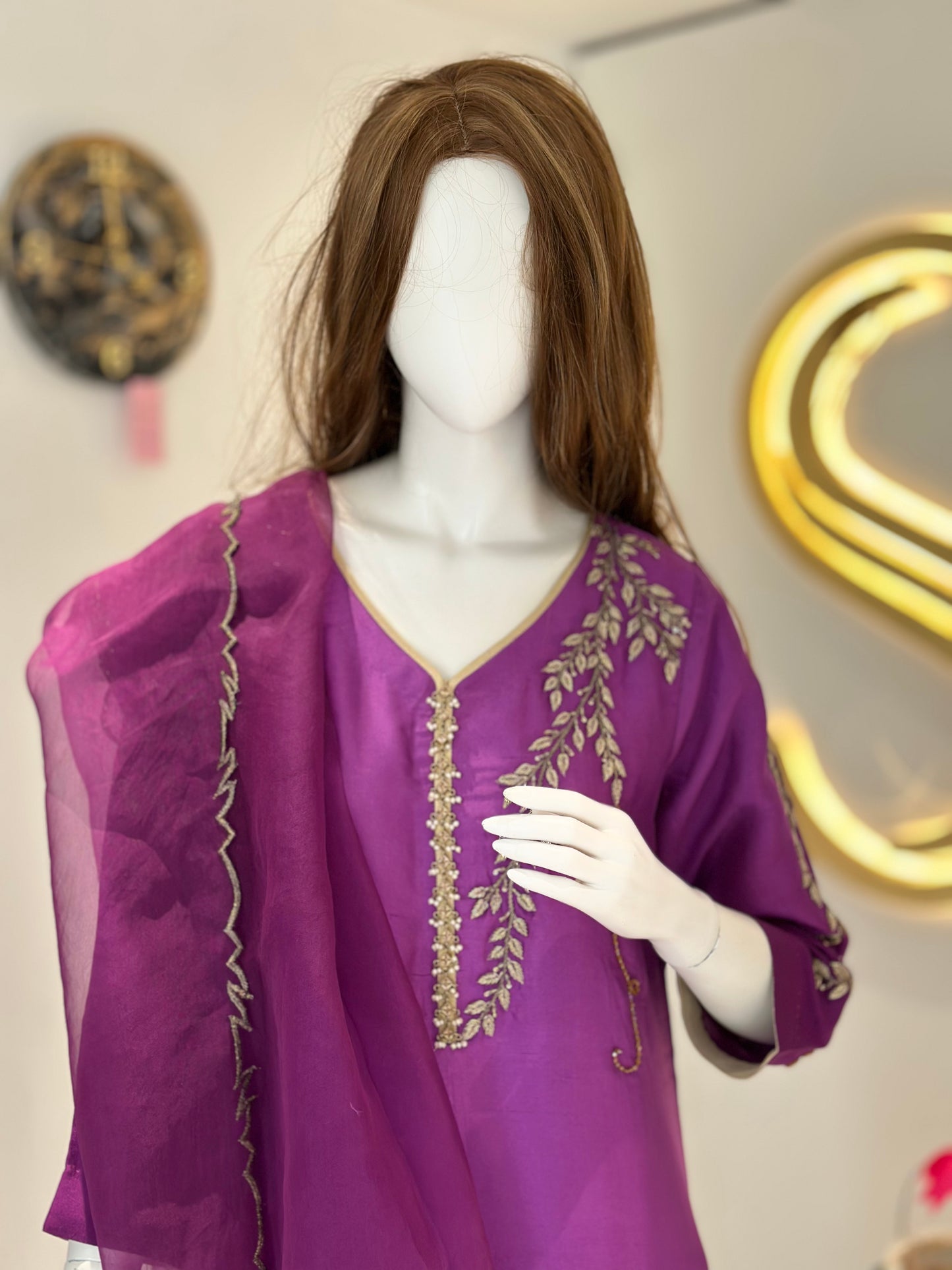 Dark Mauve Pure Raw Silk Three Piece Suit