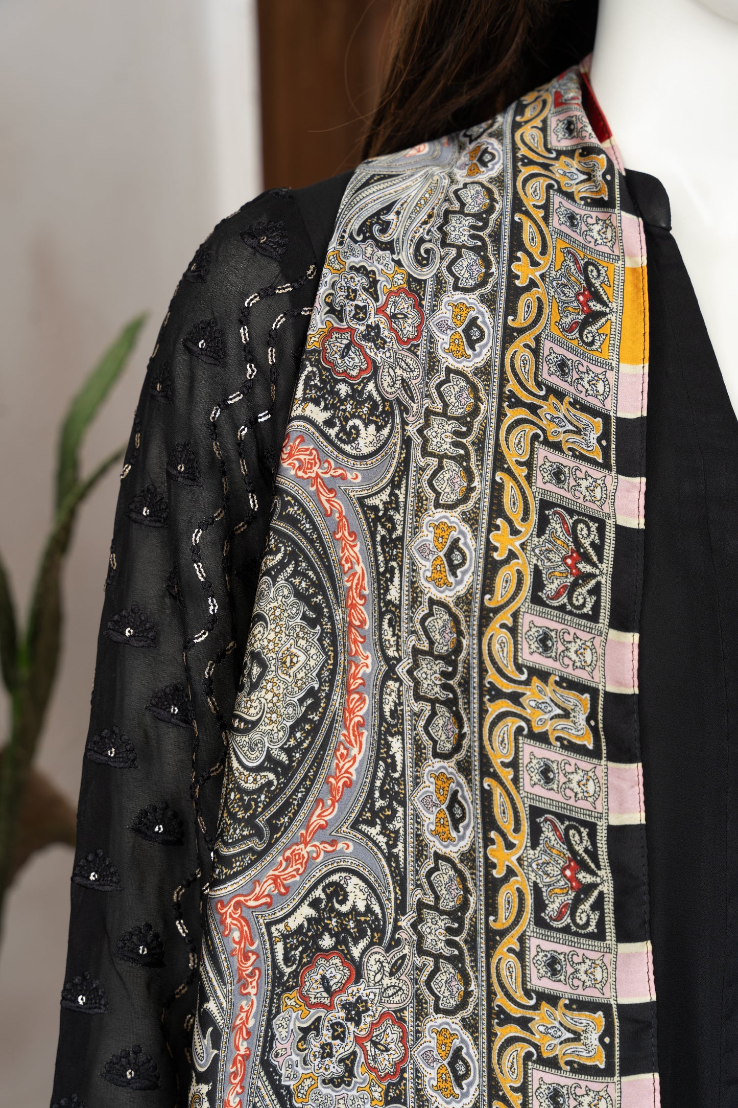 Black Georgette Dress with Scarf - Upper Right