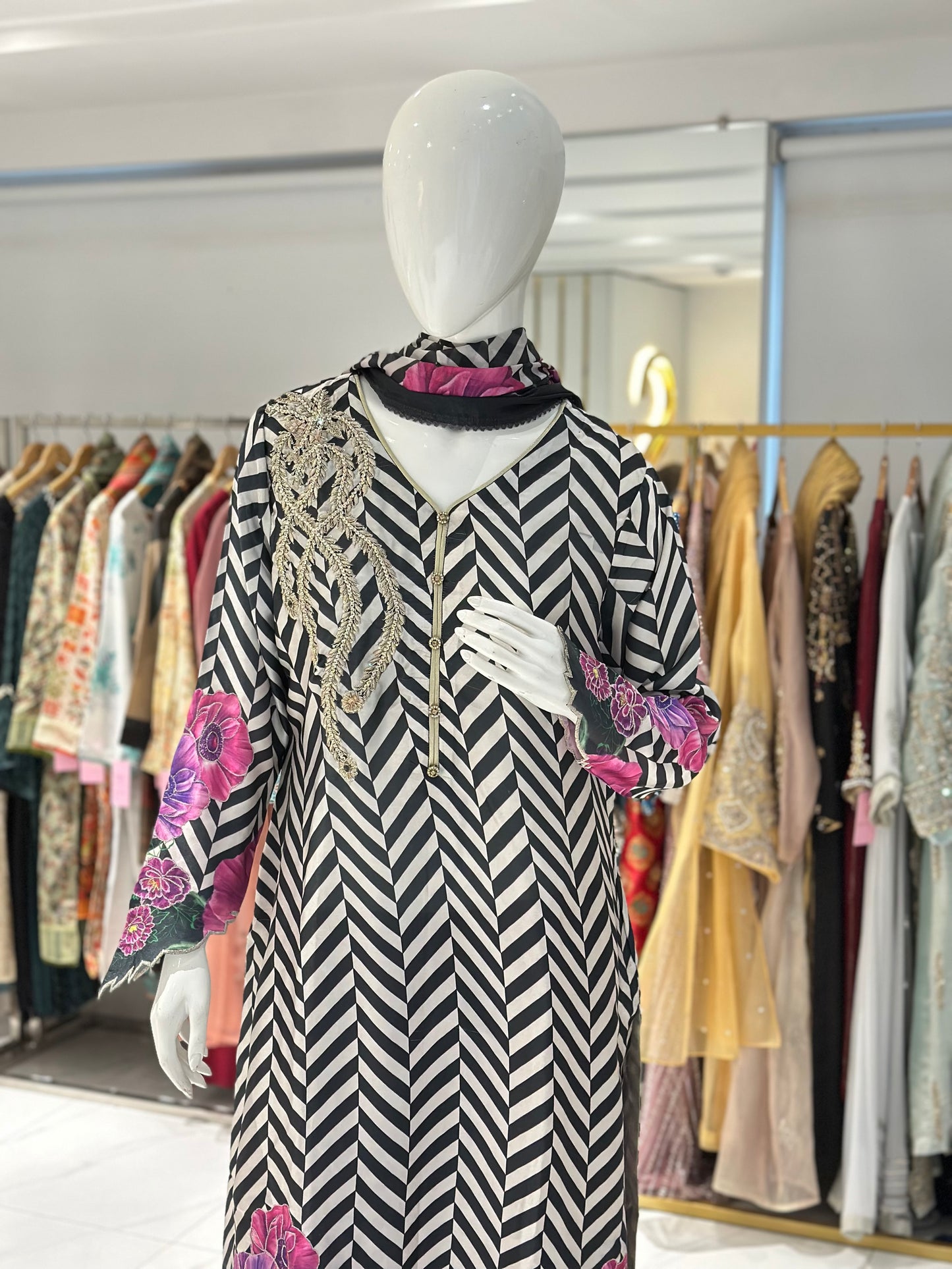 Silk Essence Printed Suit With hand embellishment