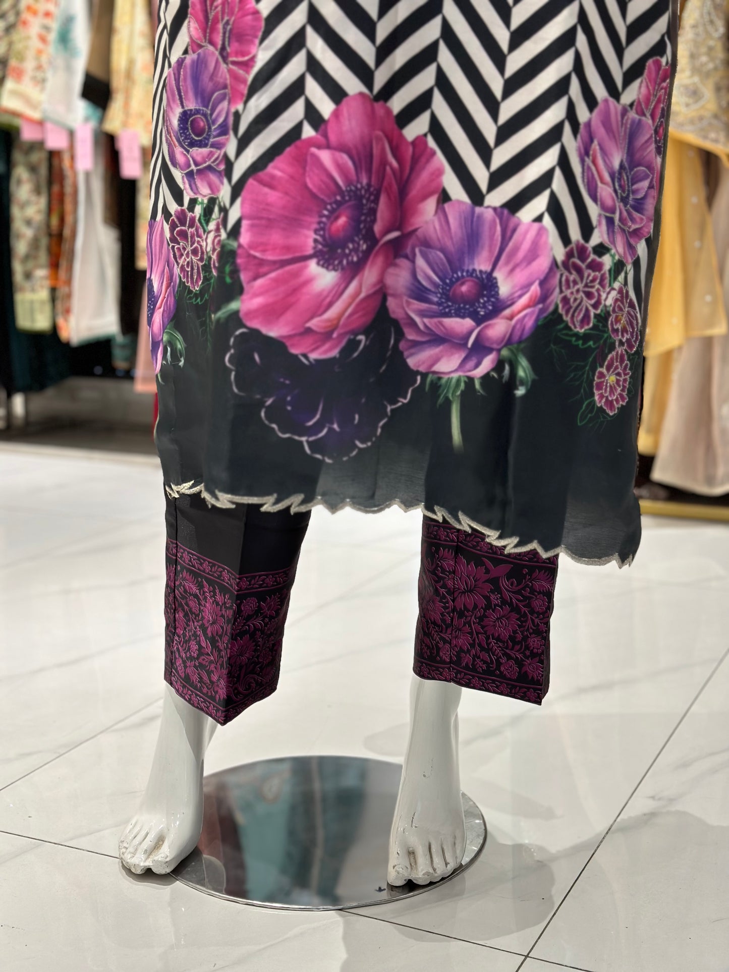 Silk Essence Printed Suit With hand embellishment