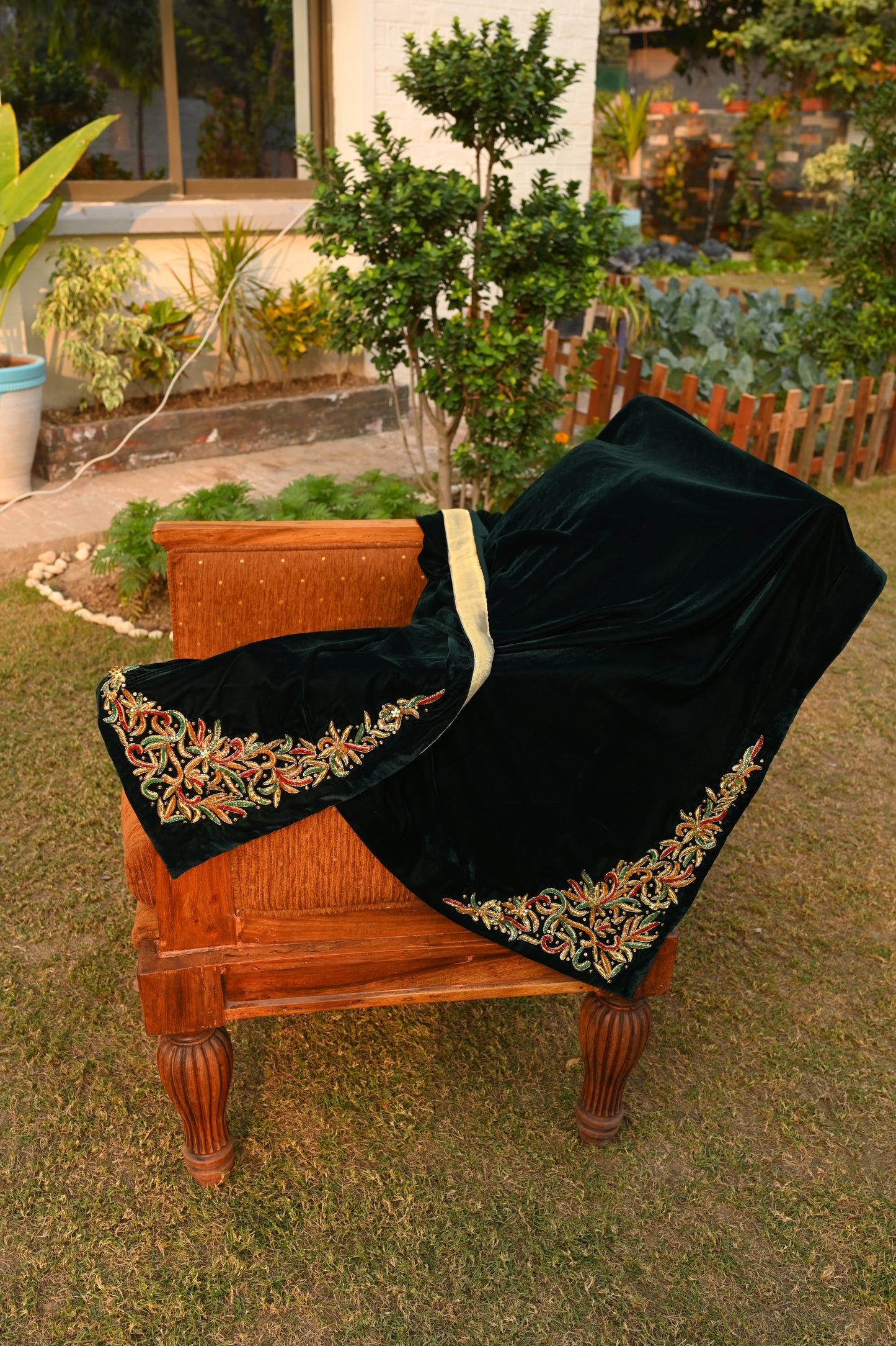 Green Micro Velvet Shawl One