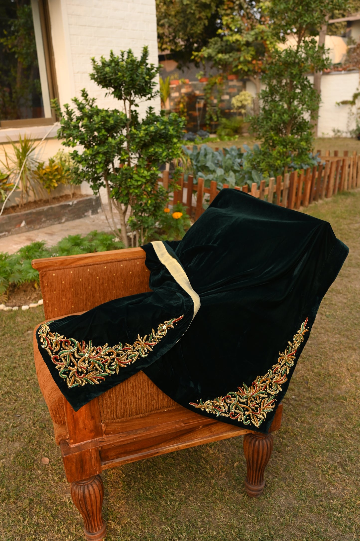 Green Micro Velvet Shawl Three