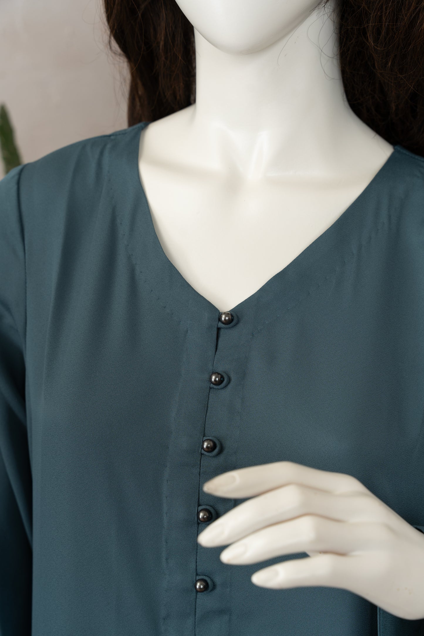 Greyish Green Georgette Dress - Close Up Neck