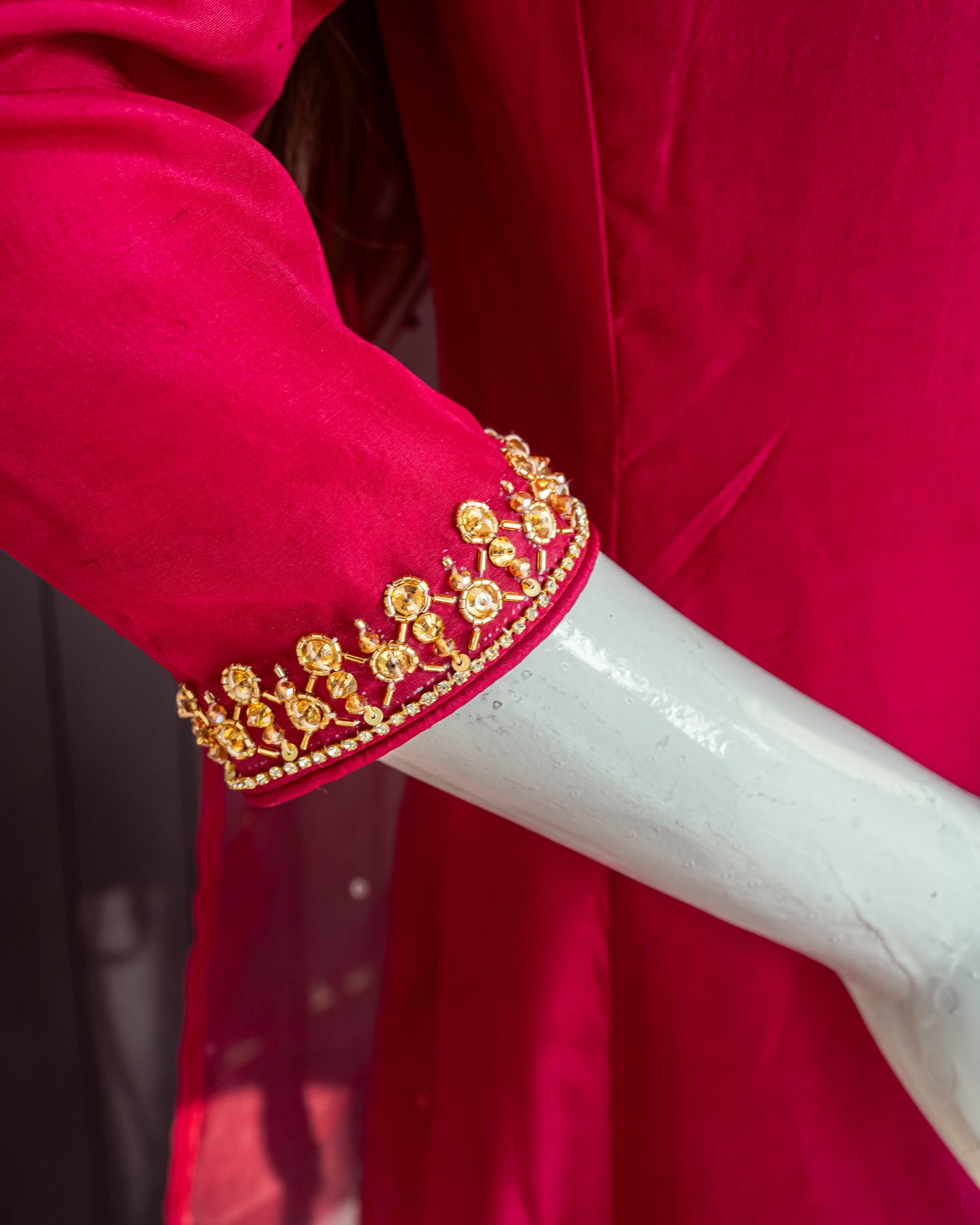 Red Silk Suit – Hand-Embellished Ensemble