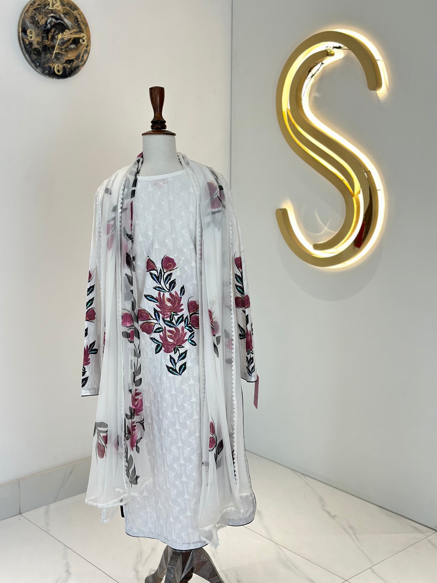 White 2 Piece Chickenkari Suit