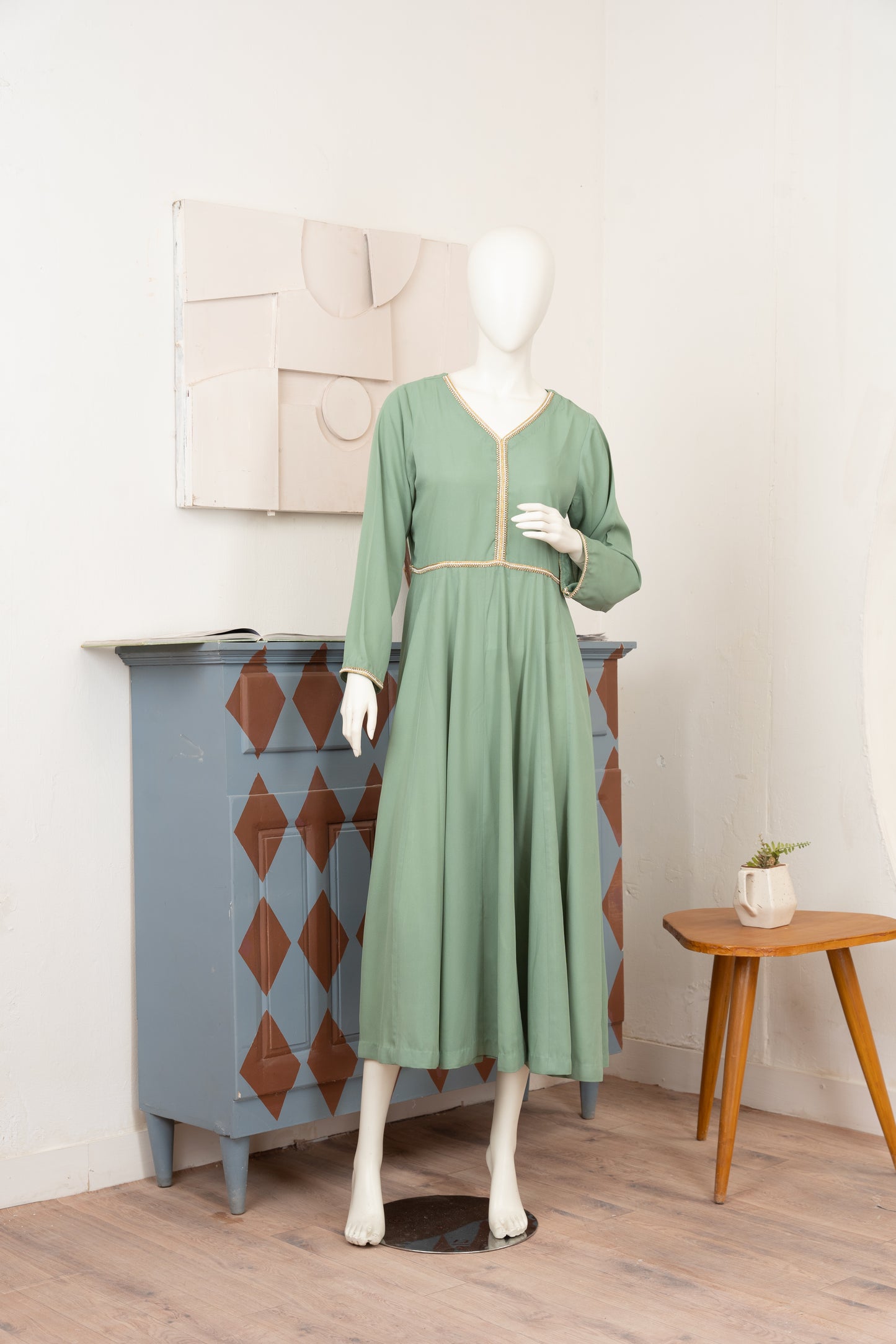 Light Sage Georgette Dress - Front Pose