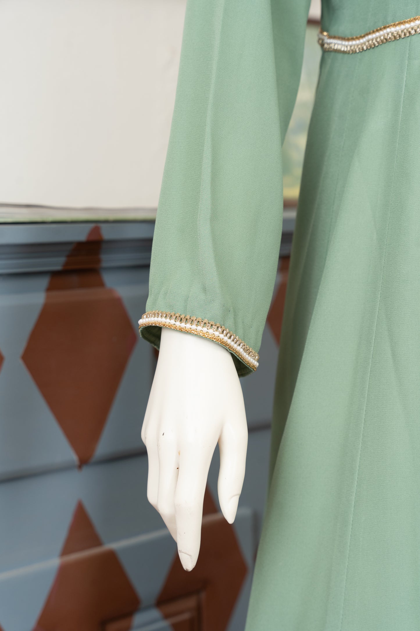Light Sage Georgette Dress - Close Up Sleeve