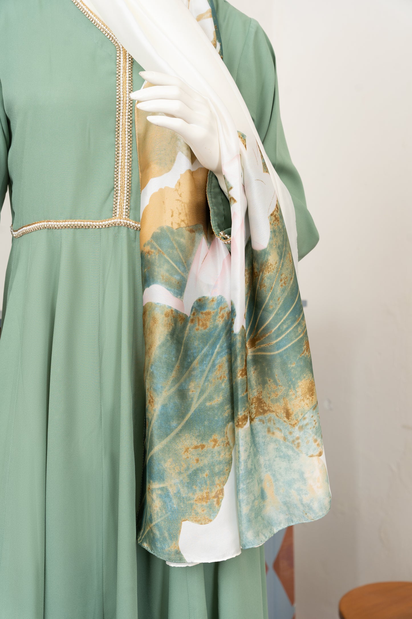 Light Sage Georgette Dress - Close Up Center