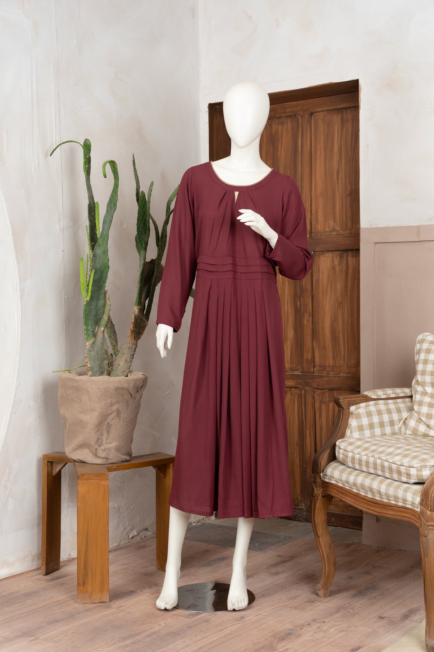 Maroon Georgette Dress - Front Pose