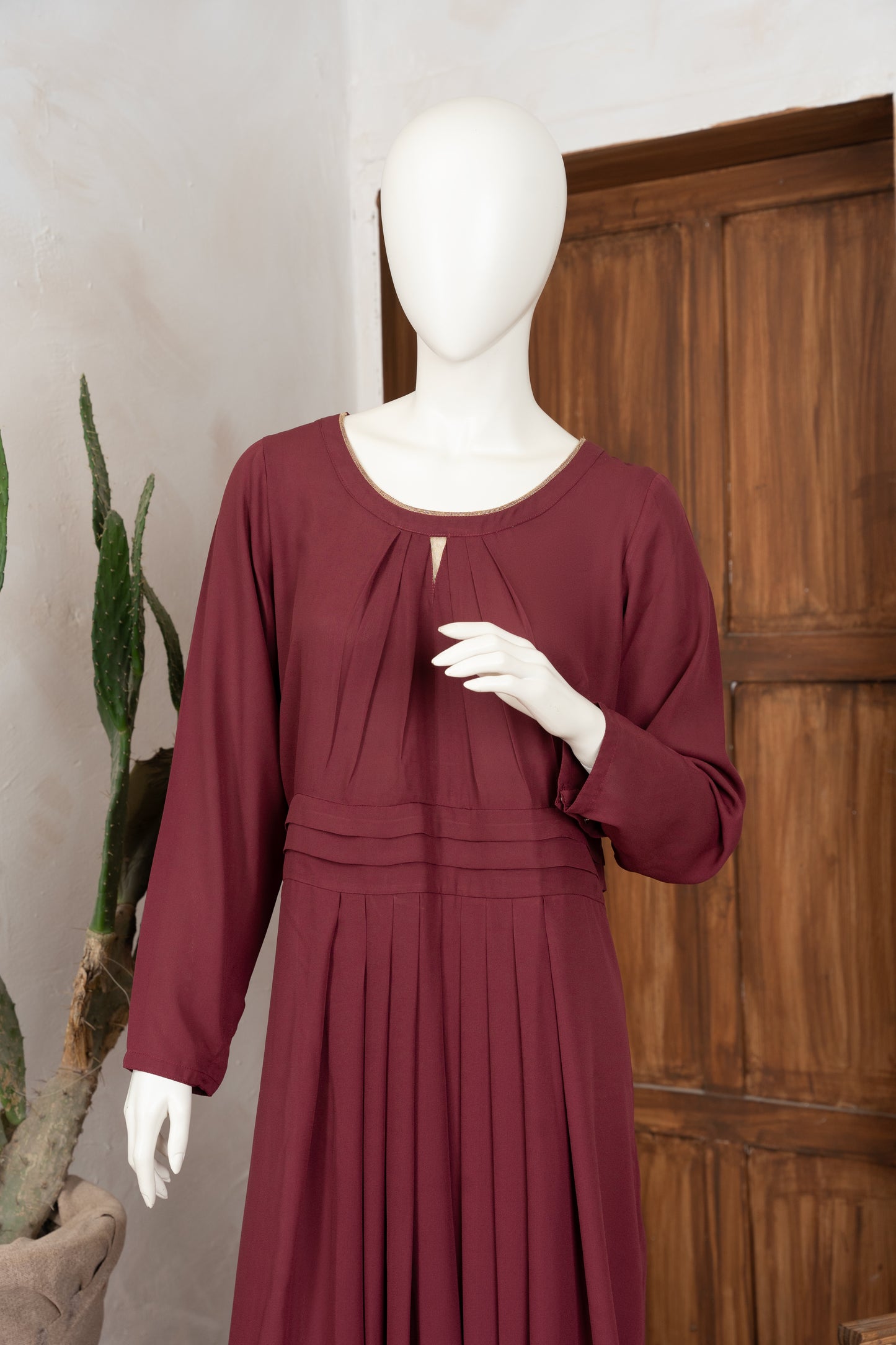 Maroon Georgette Dress - Close Up Three Quarter