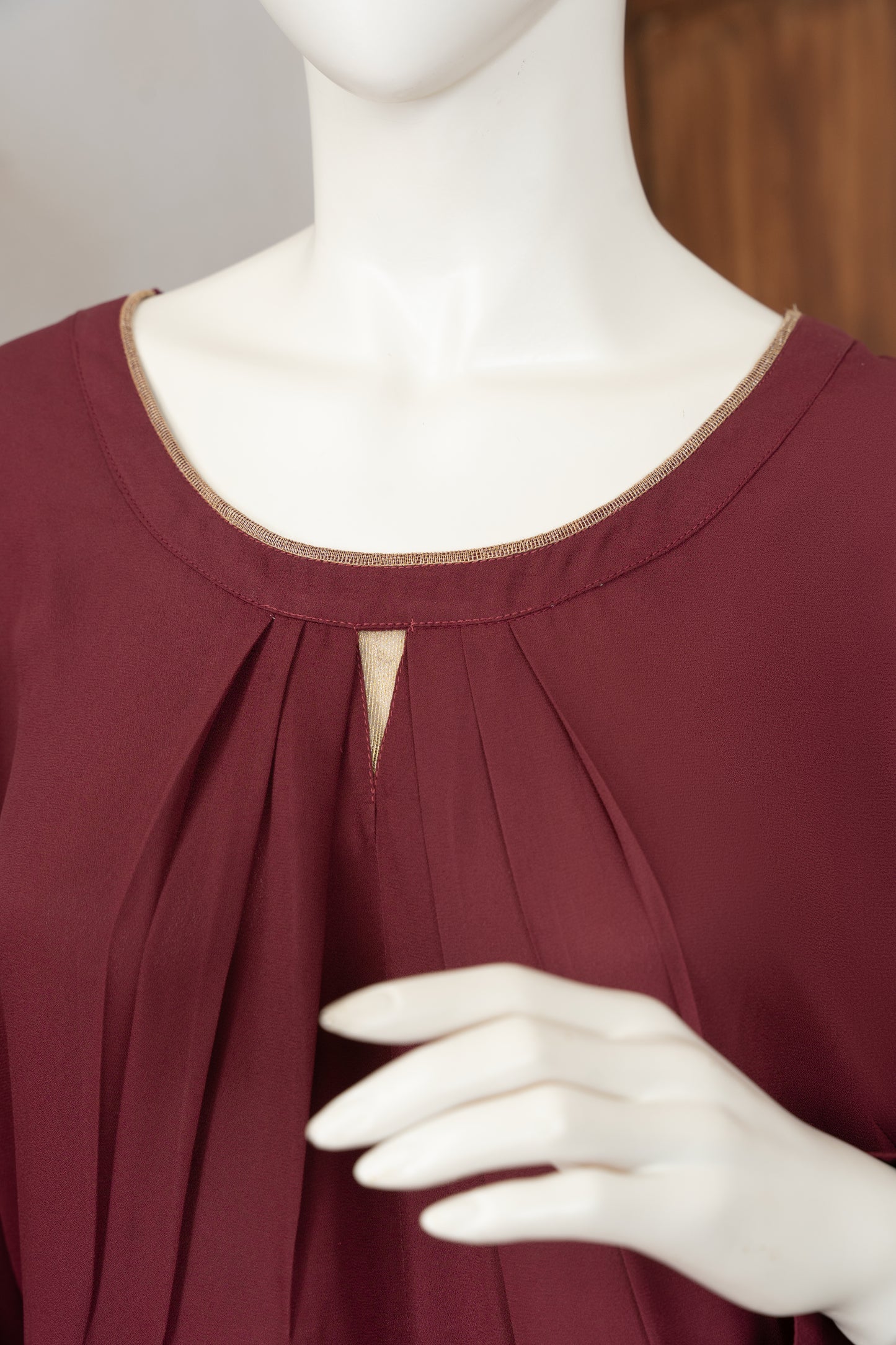 Maroon Georgette Dress - Close Up Neck