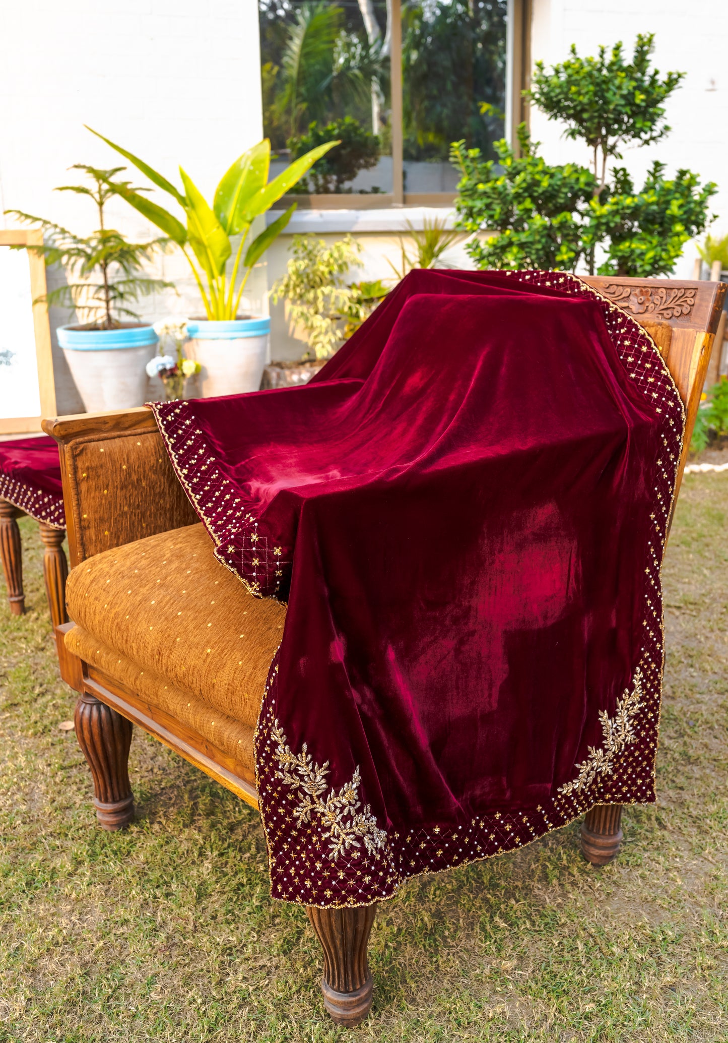 Maroon Micro Velvet Shawl - Full Picture
