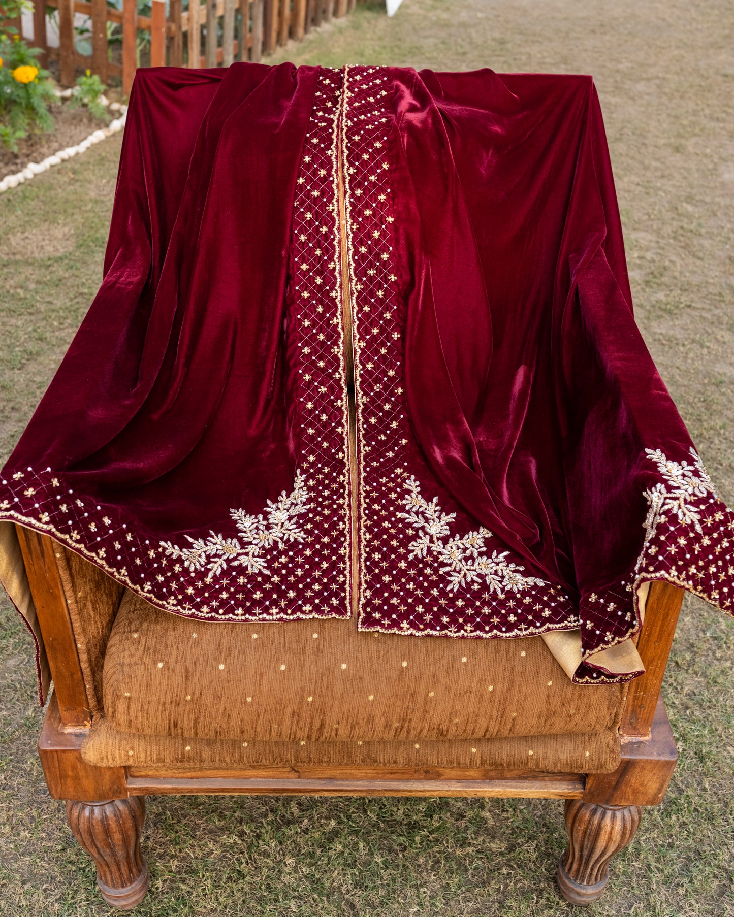 Maroon Micro Velvet Shawl - Full Pose Two