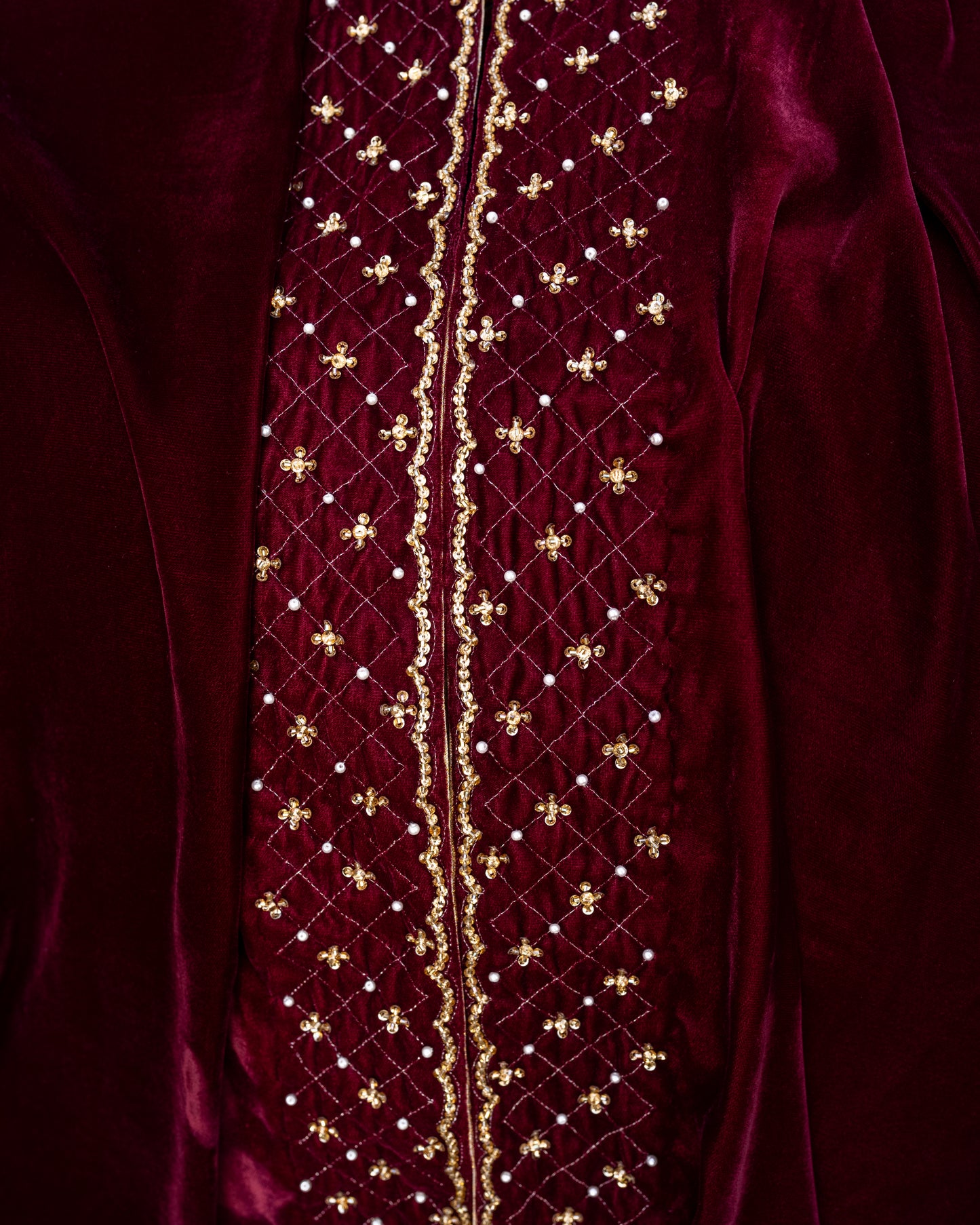 Maroon Micro Velvet Shawl - Close Up Three