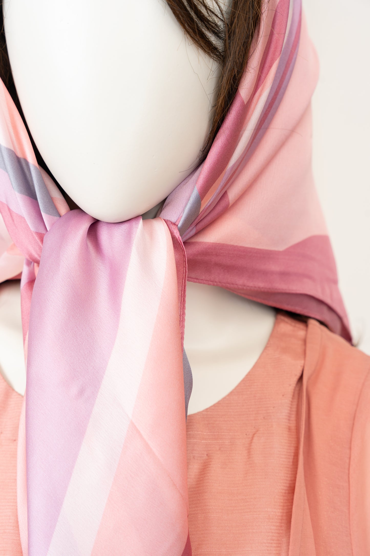 Peach Chiffon Gown with Scarf - Close Up Neck