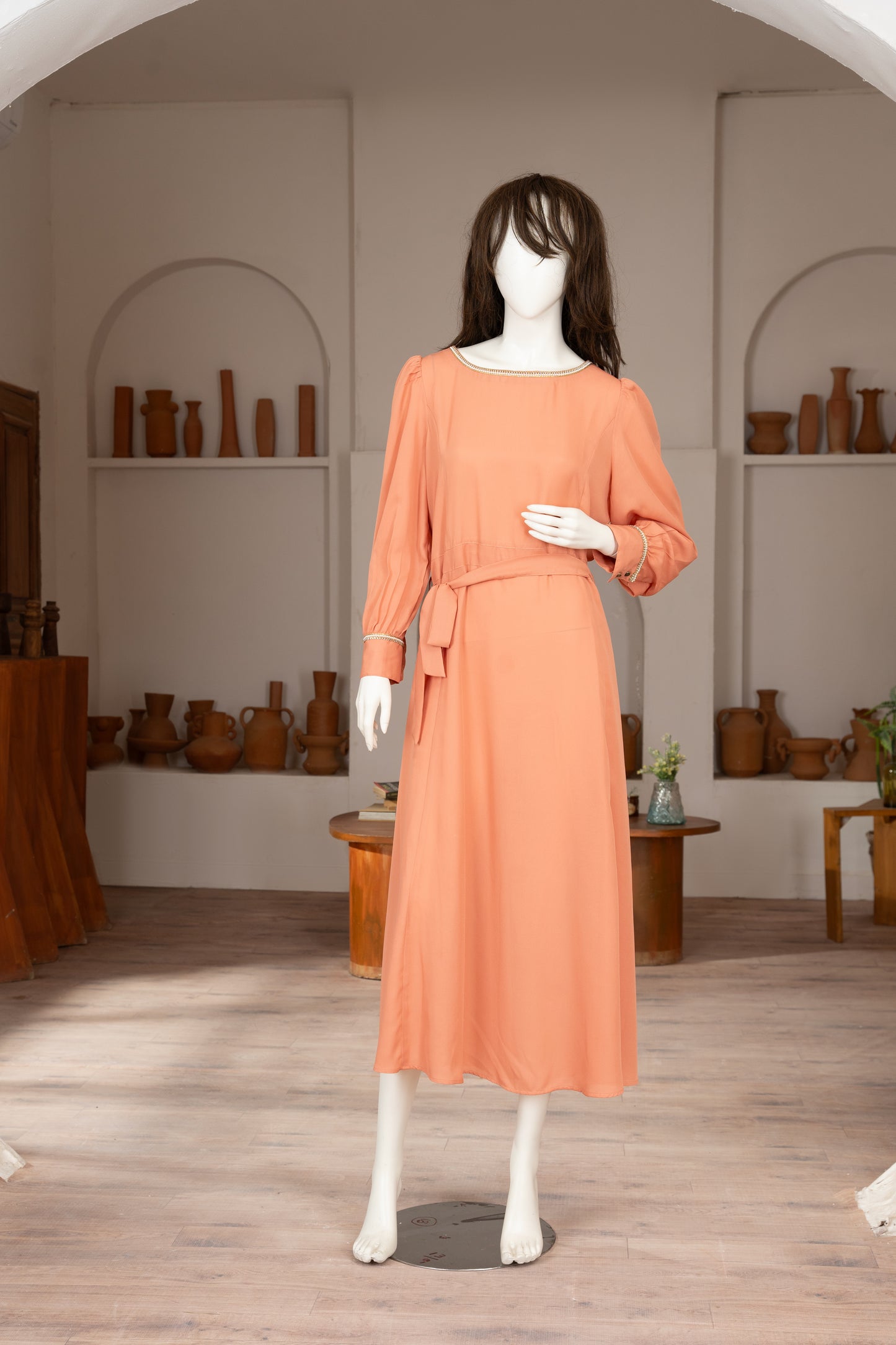 Peach Georgette Dress - Front Pose