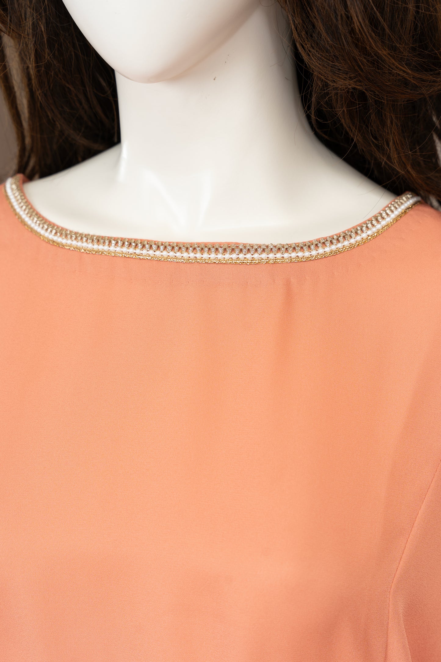 Peach Georgette Dress - Close Up Neck