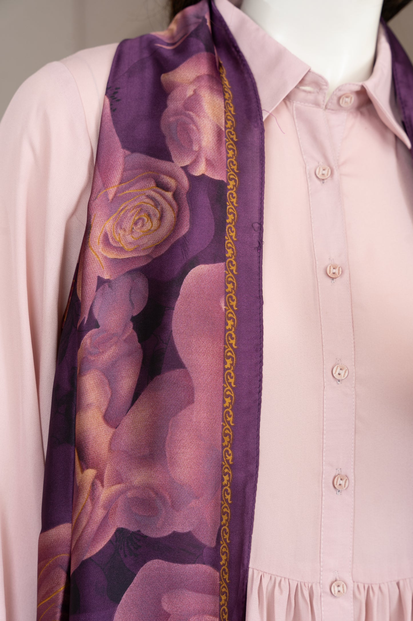 Purple Georgette Dress with Scarf - Close Up Upper Right