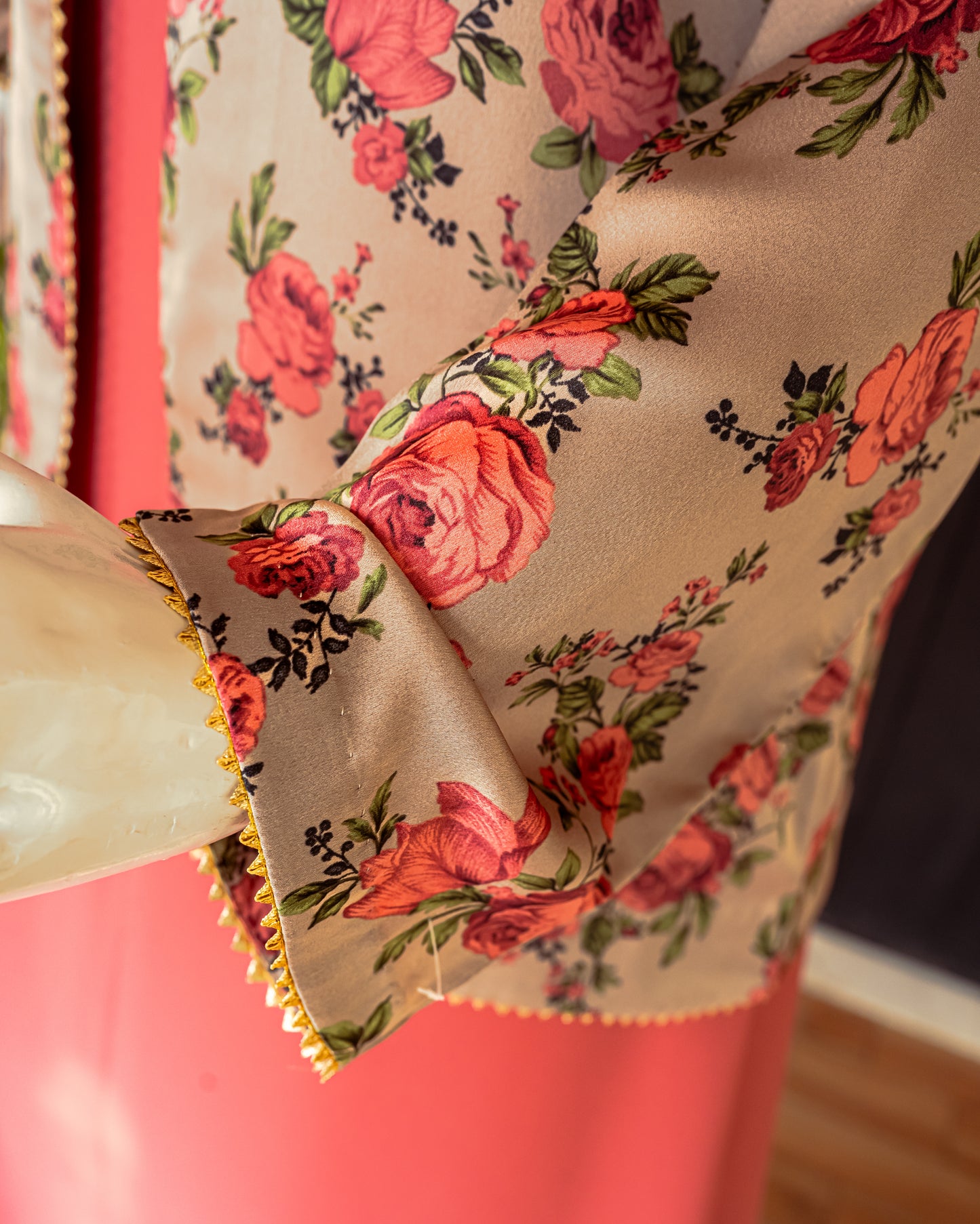 Red Georgette Dress with Silk Jacket - Sleeve Picture
