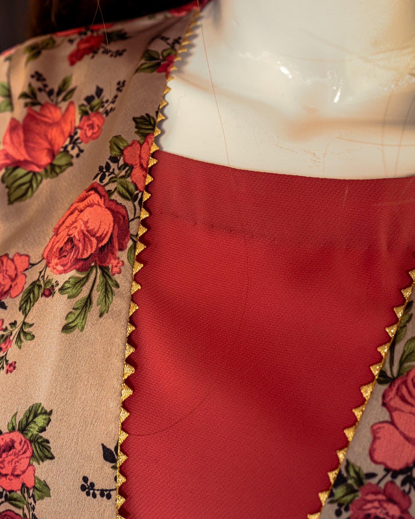 Red Georgette Dress with Silk Jacket - Front Pose Righ Half