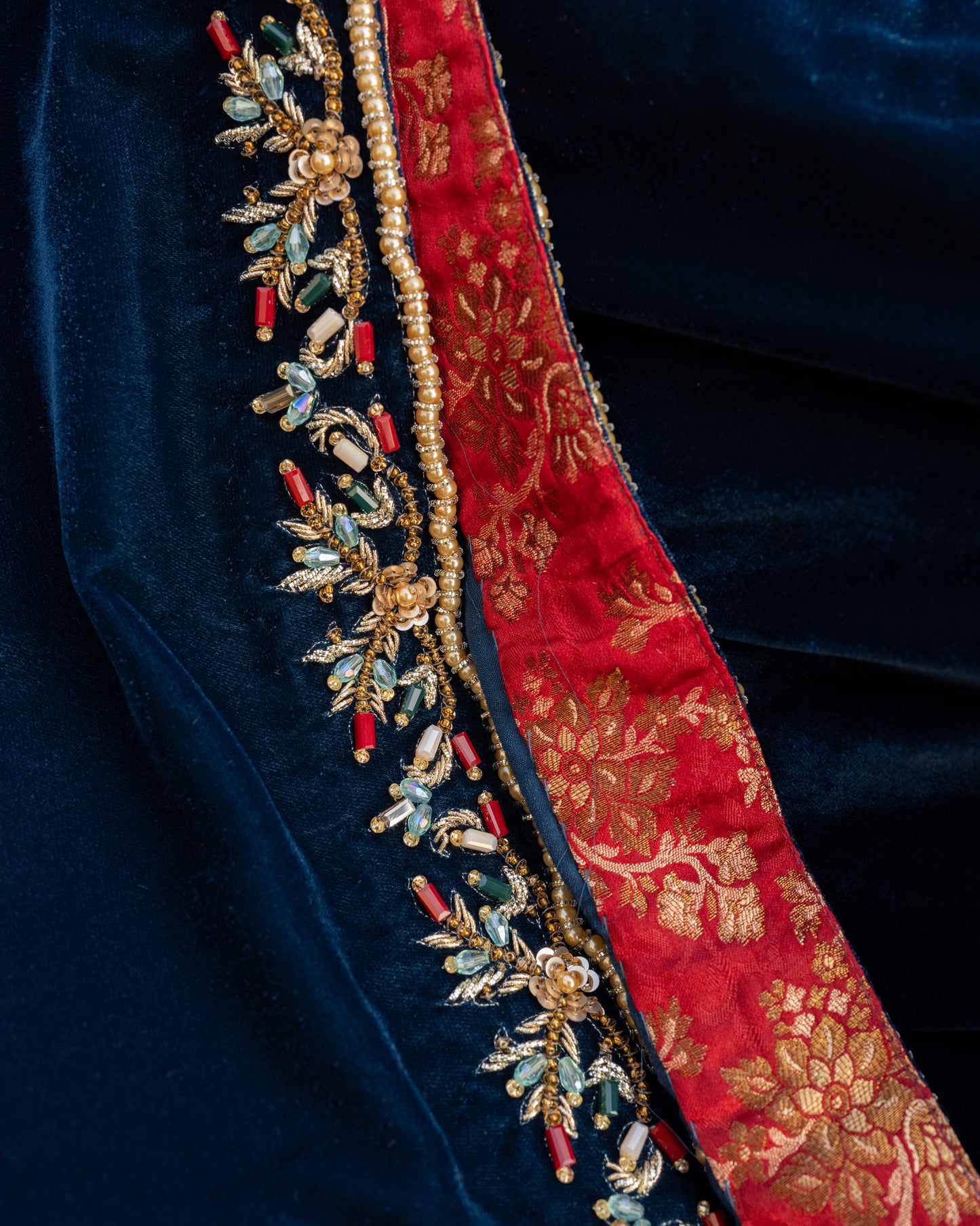 Teal Blue Micro Velvet Shawl - Close Up Four