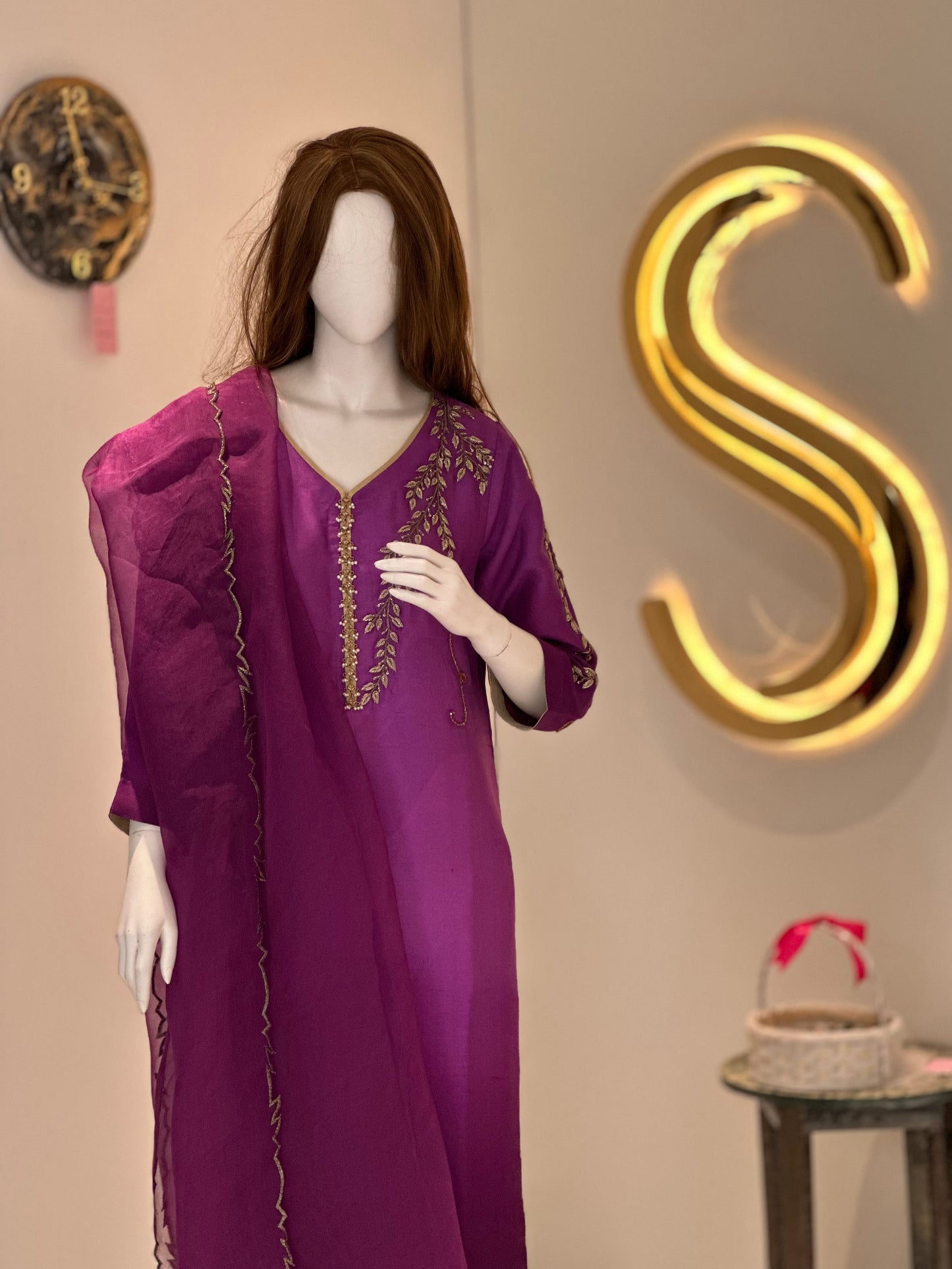 Dark Mauve Pure Raw Silk Three Piece Suit