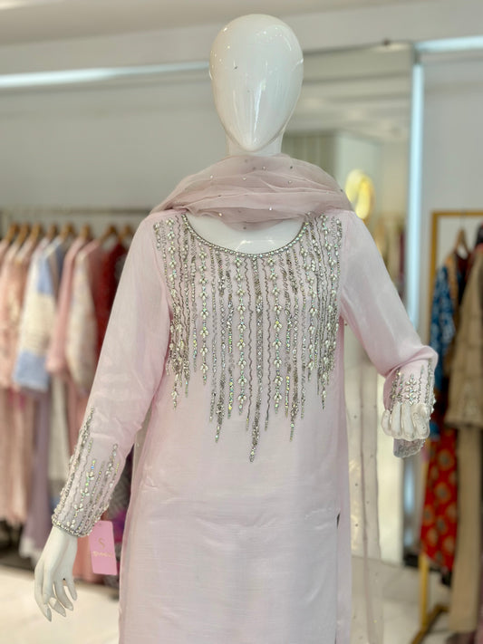 Pink And Silver Gharara set