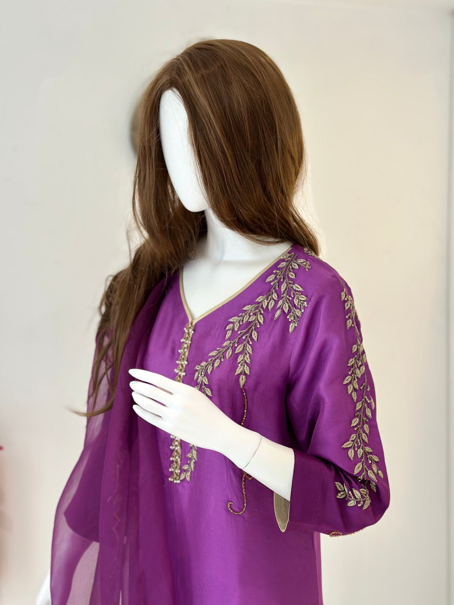 Dark Mauve Pure Raw Silk Three Piece Suit