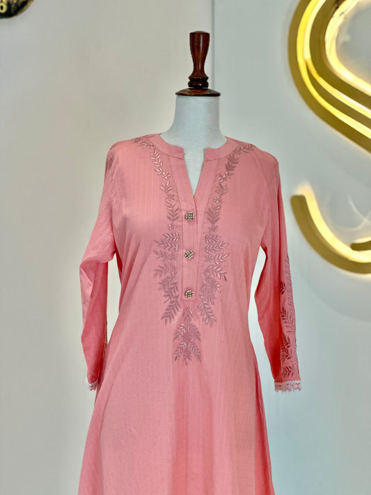 Tea Pink Cotten Short Frock
