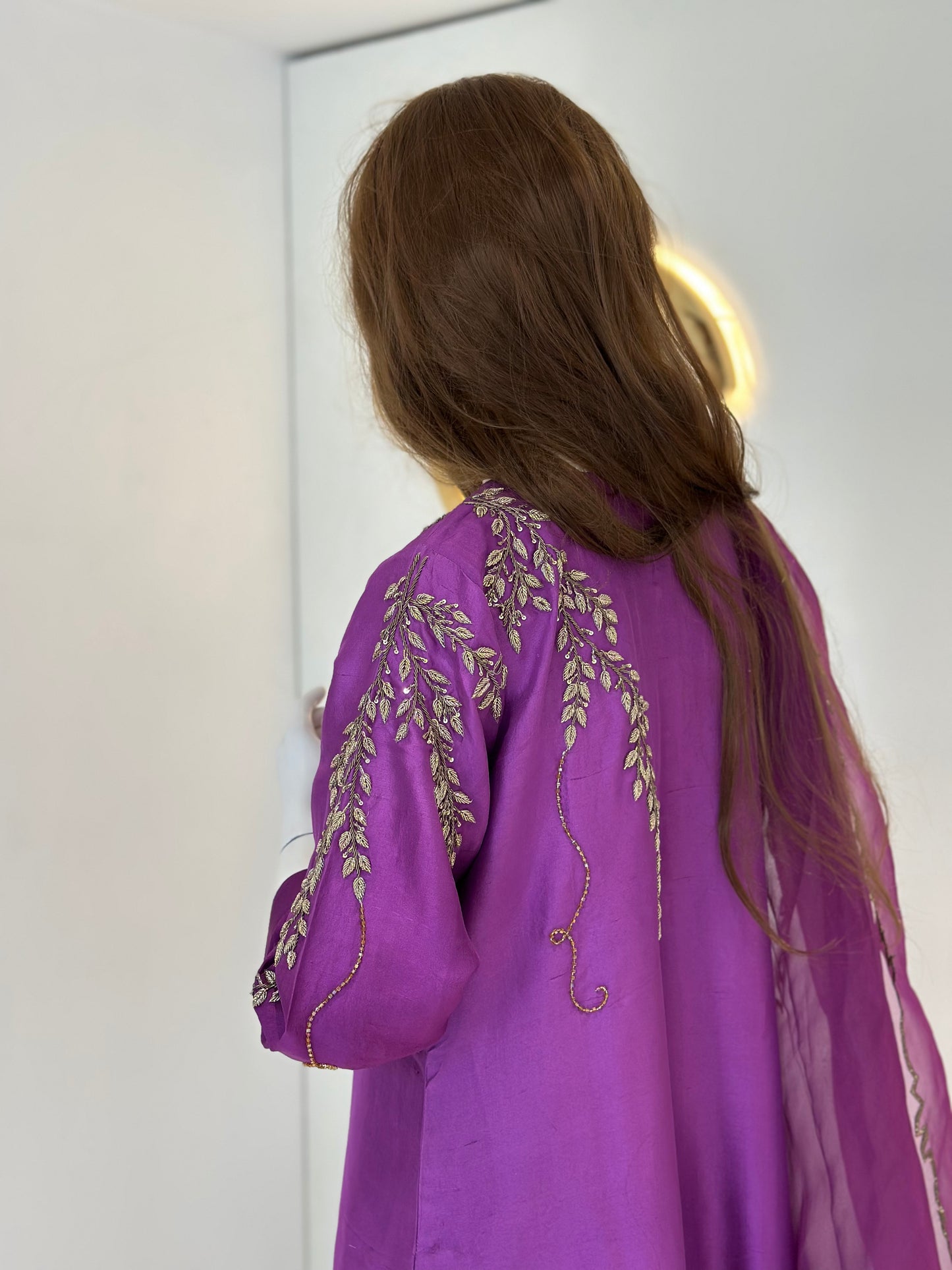 Dark Mauve Pure Raw Silk Three Piece Suit