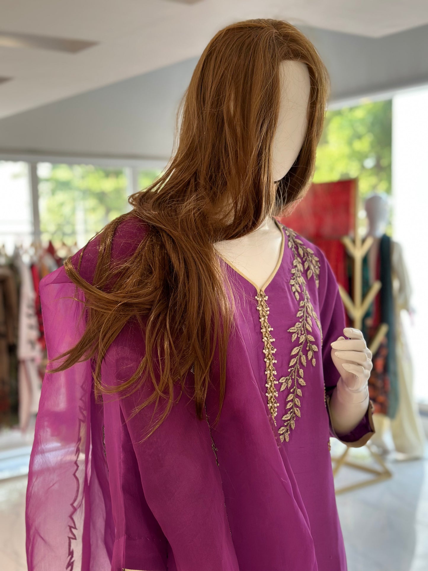 Dark Mauve Pure Raw Silk Three Piece Suit