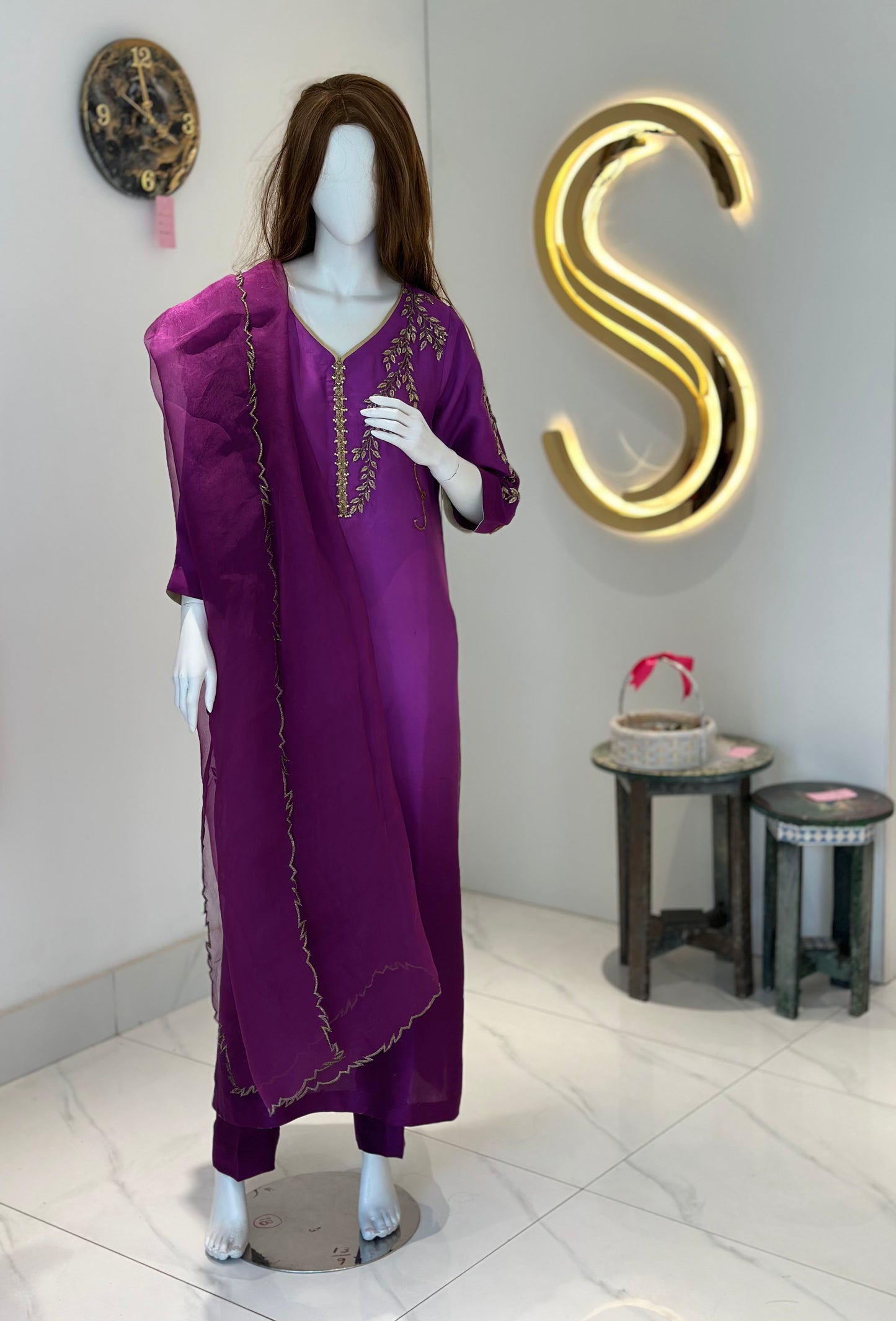 Dark Mauve Pure Raw Silk Three Piece Suit