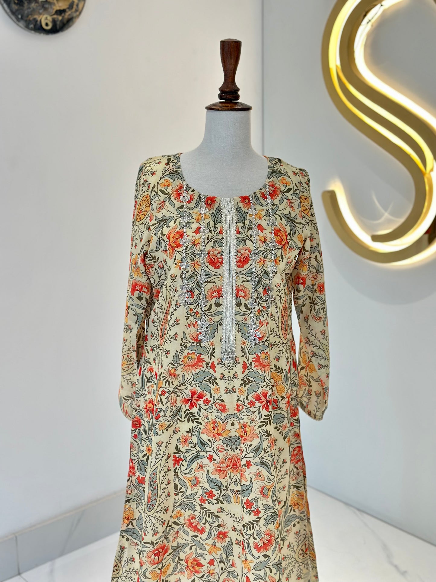 Yellow Print Lawn Shirt With Gotta Work