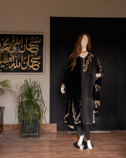 Black Silk Suit - Front Pose