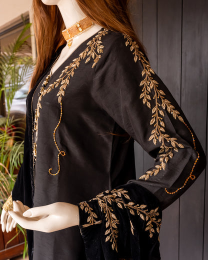 Black Silk Suit - Close Up Side Pose