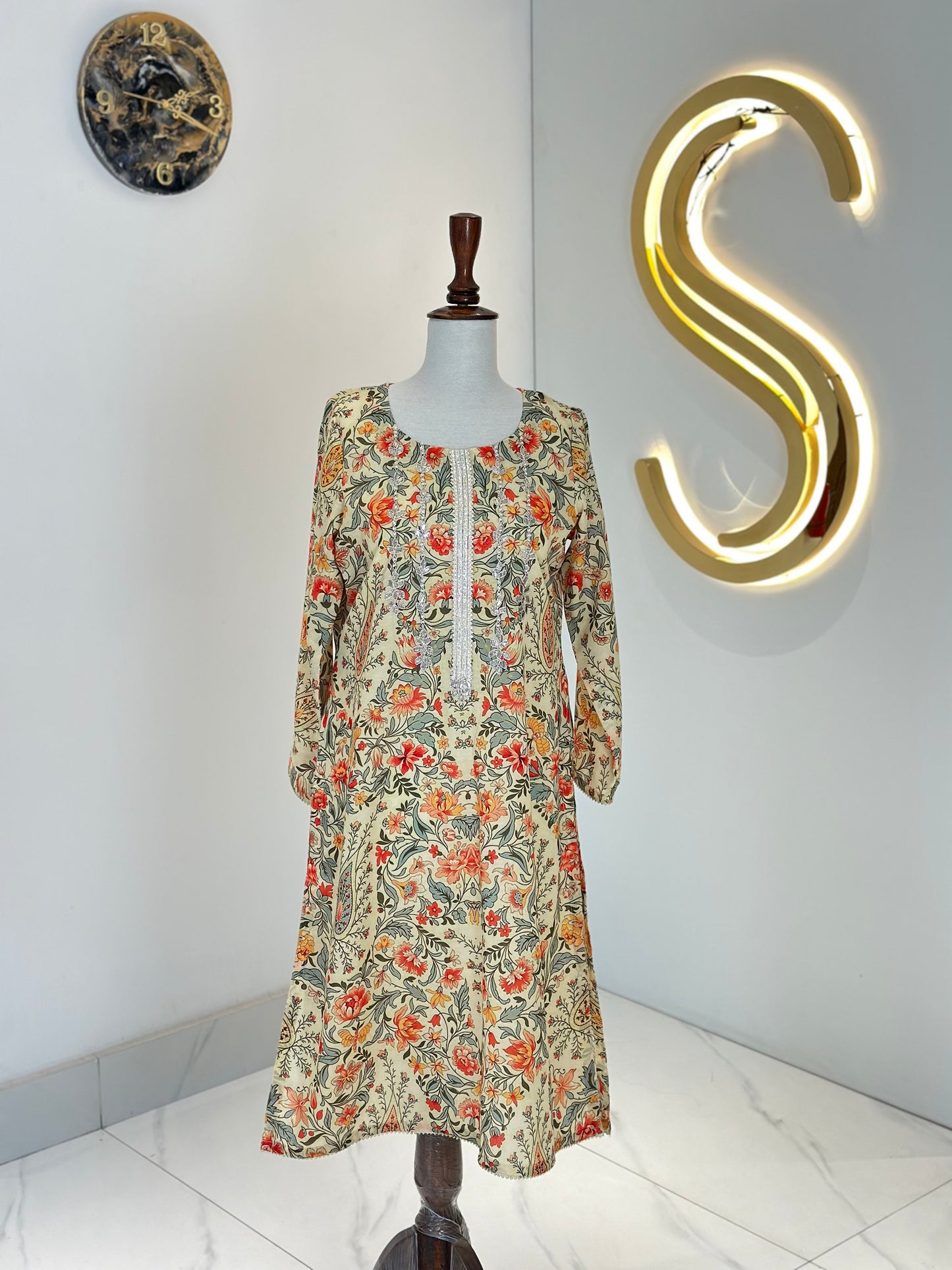 Yellow Print Lawn Shirt With Gotta Work