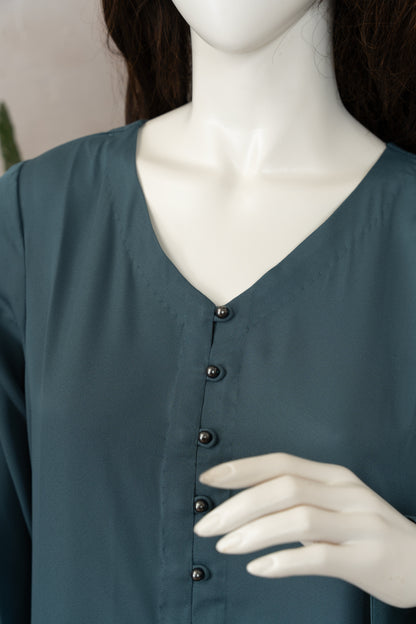 Greyish Green Georgette Dress - Close Up Neck