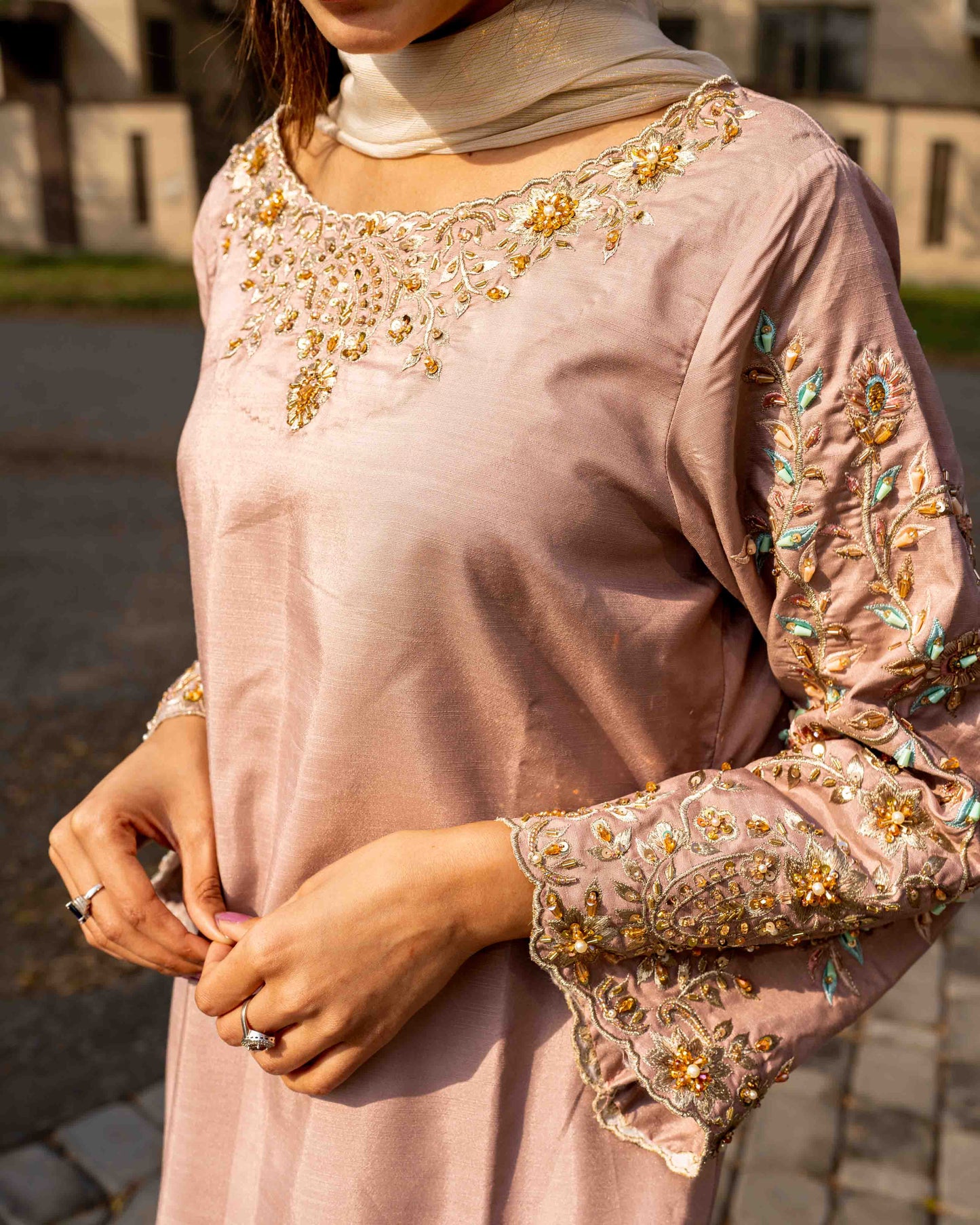 Raw Silk Tea Pink Set