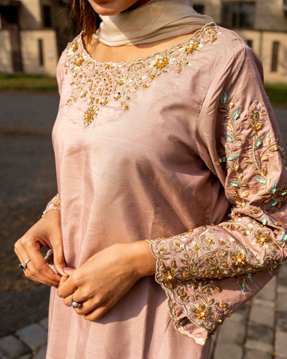 Raw Silk Tea Pink Set