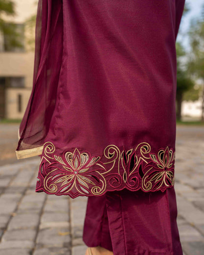 Dark Purple Raw Silk Suit