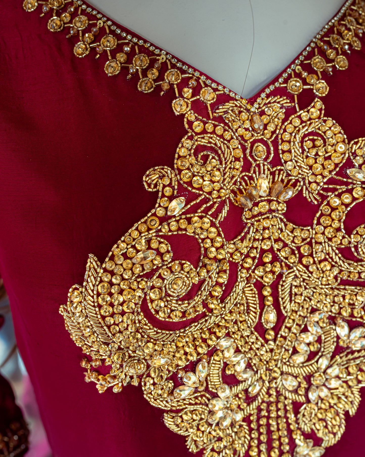 Red Silk Suit – Hand-Embellished Ensemble