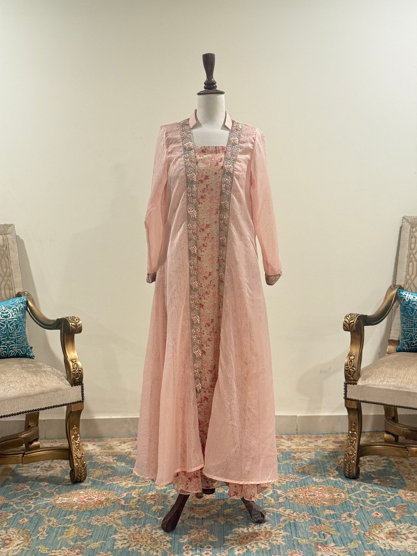 Print chiffon maxi with zari chiffon gown