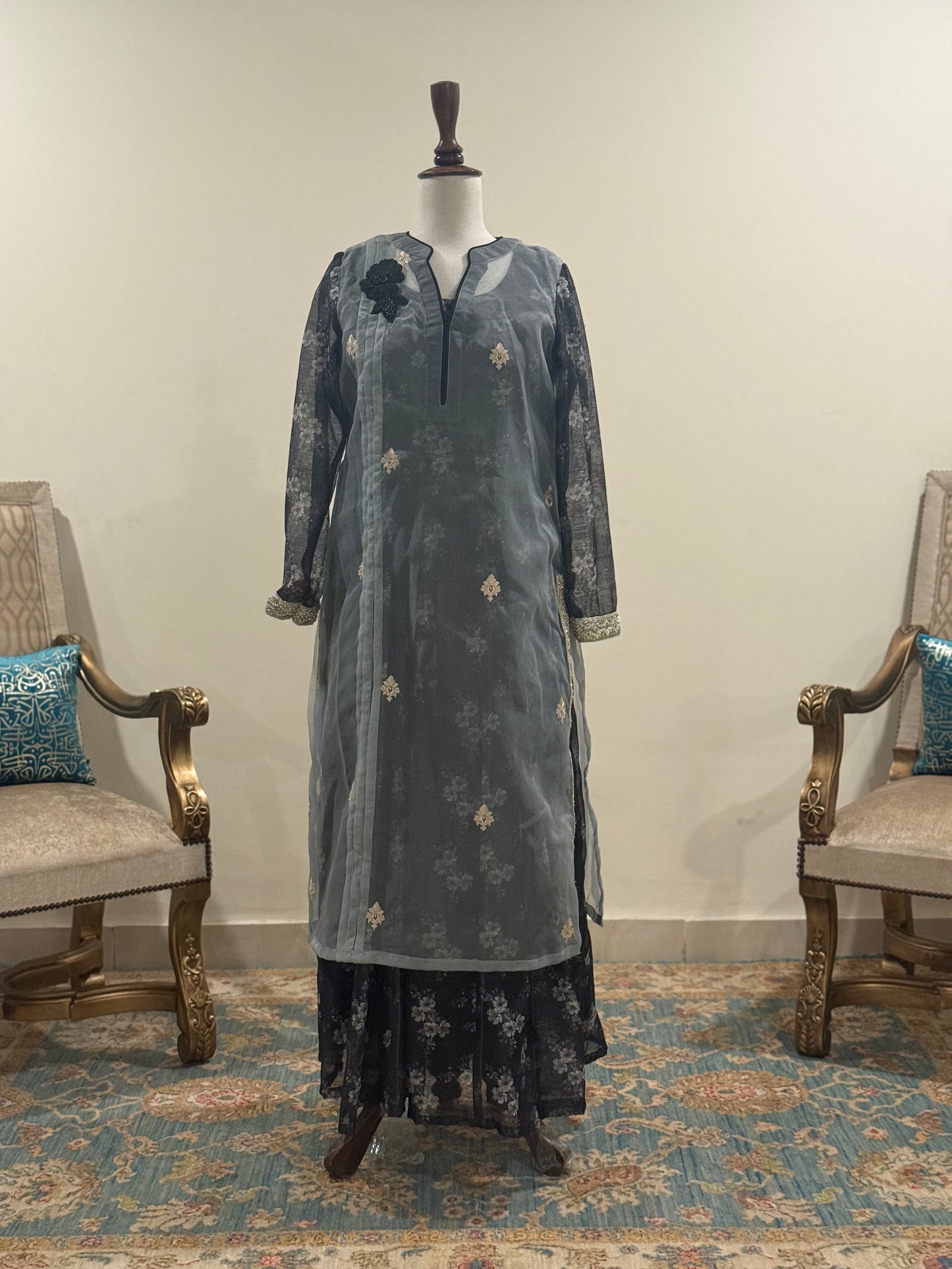 Sophisticated Black & Grey Evening Dress