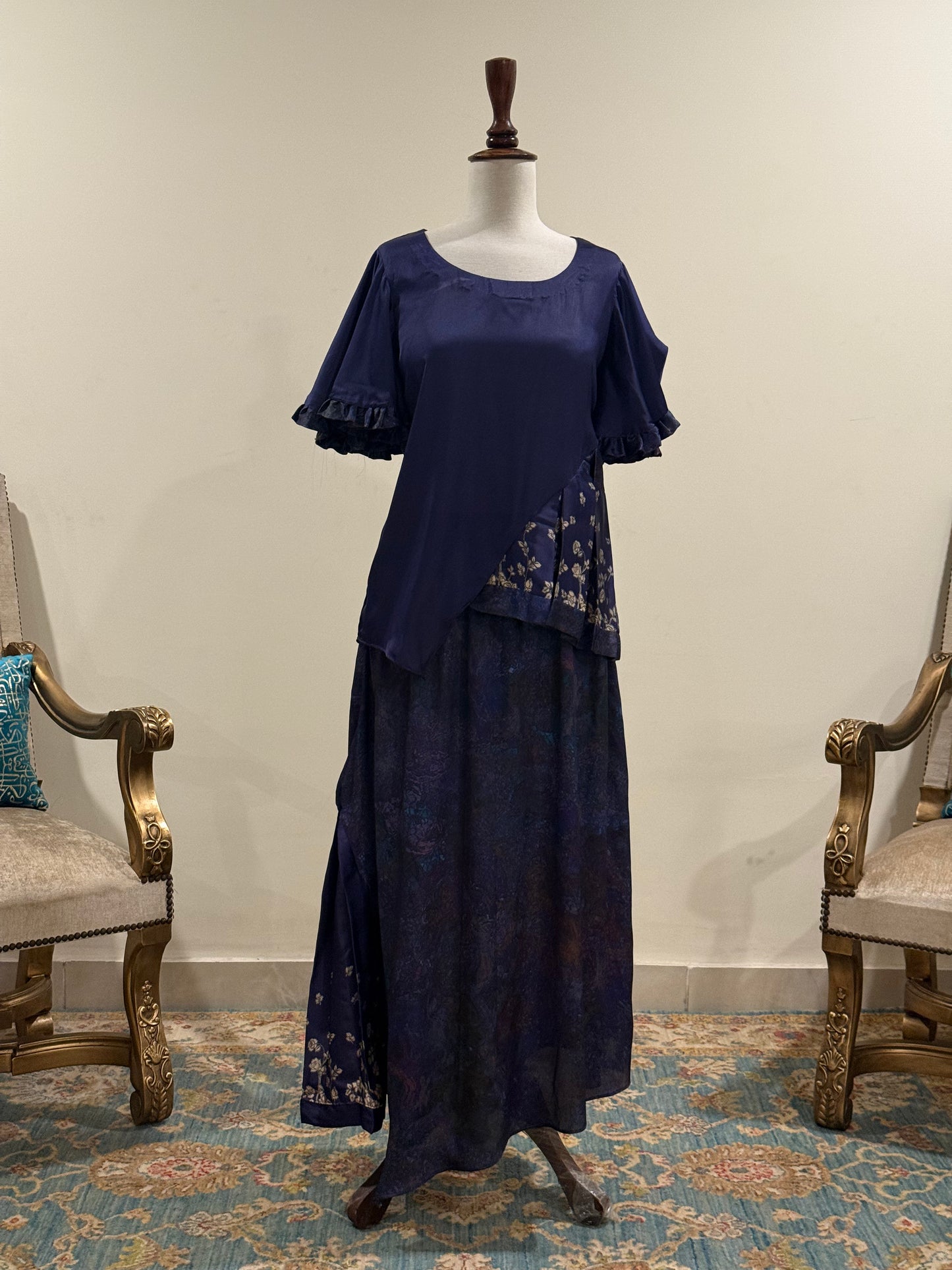 Purple silk skirt blouse