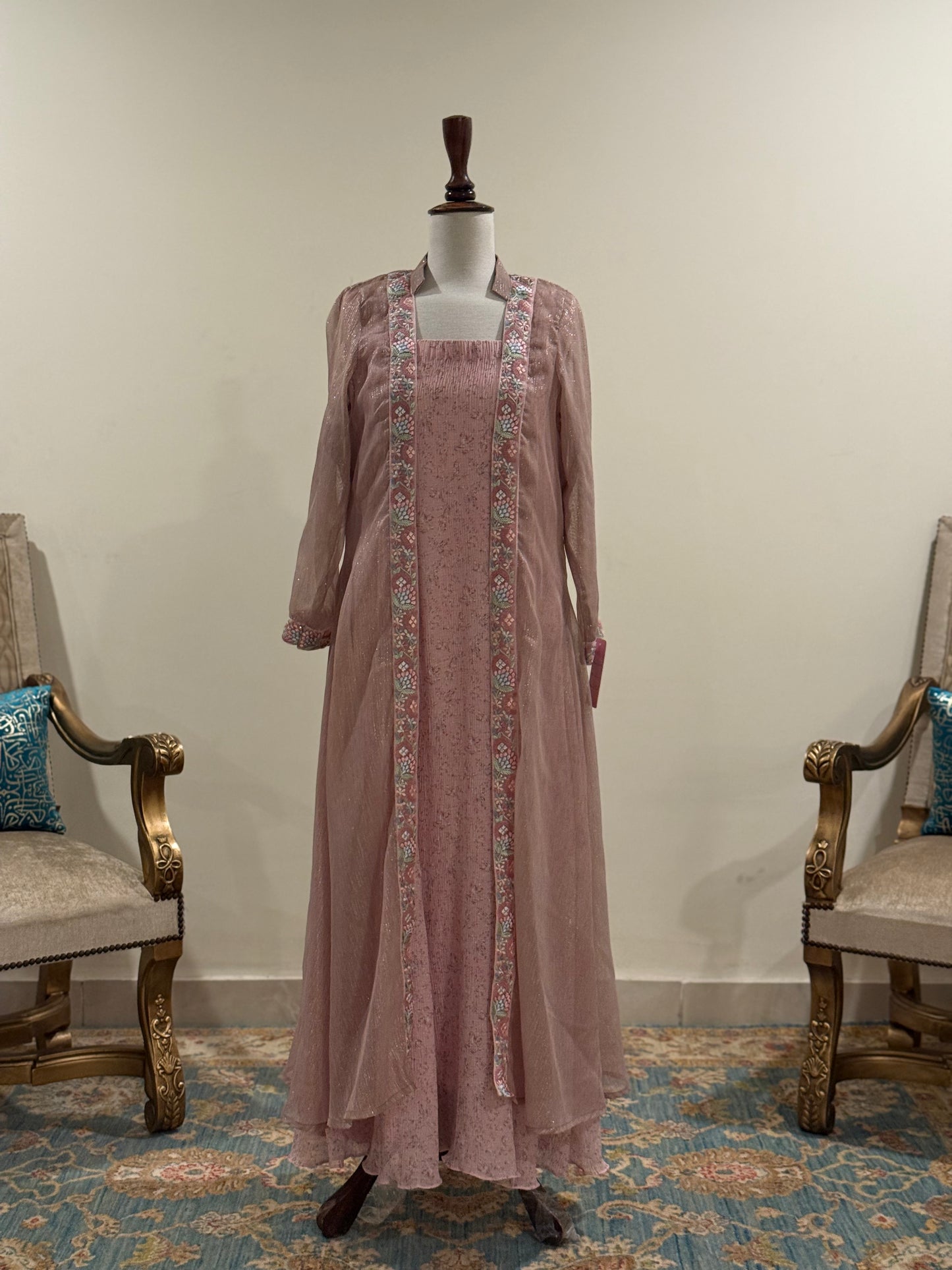 Print chiffon maxi with zari chiffon gown