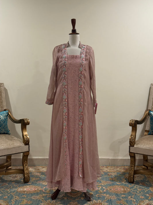 Print chiffon maxi with zari chiffon gown