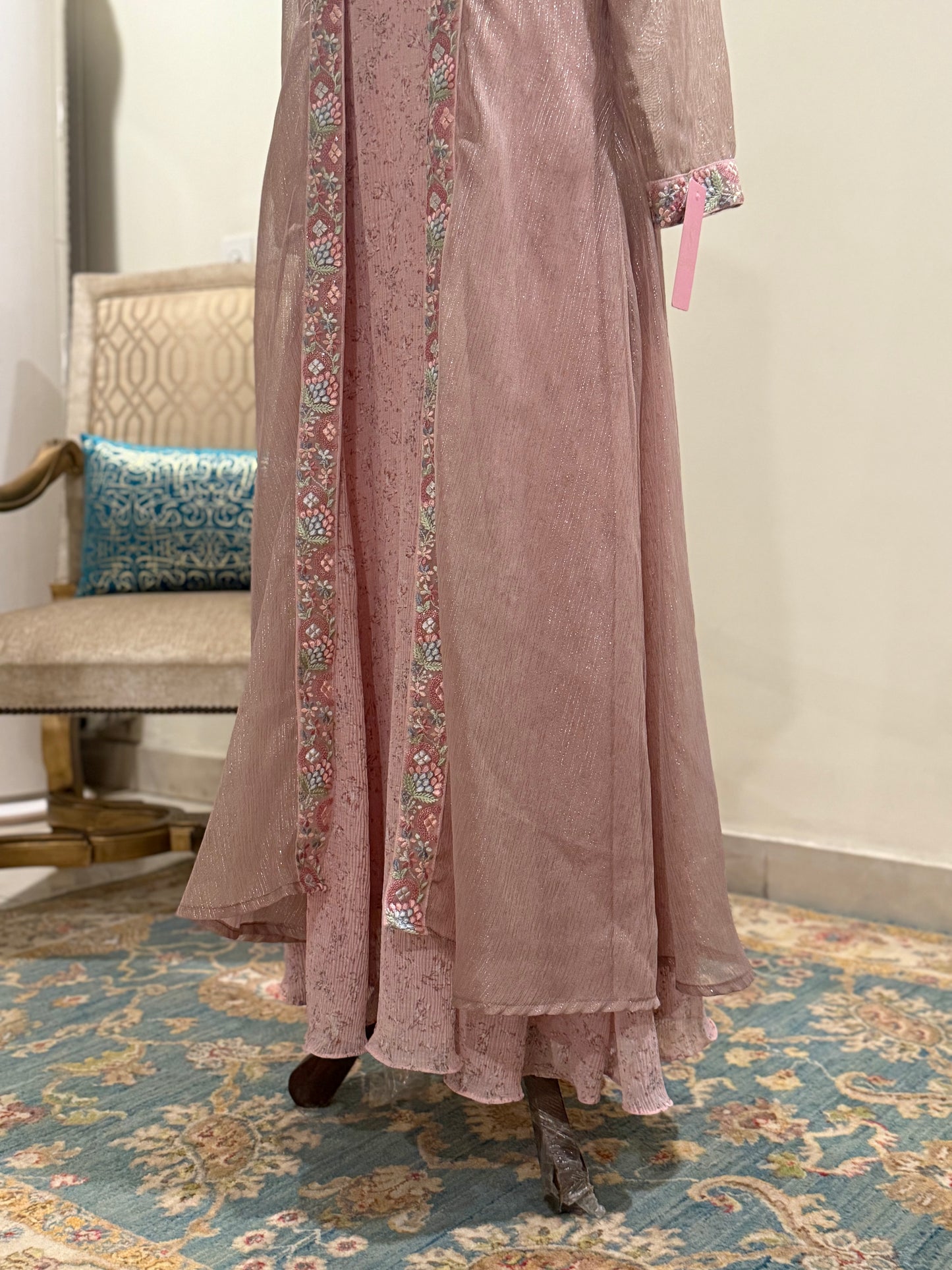Print chiffon maxi with zari chiffon gown