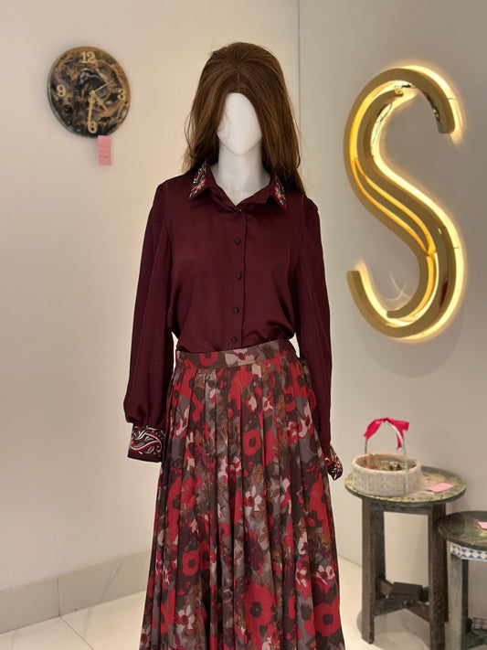 Maroon 2 Piece Skirt and Top