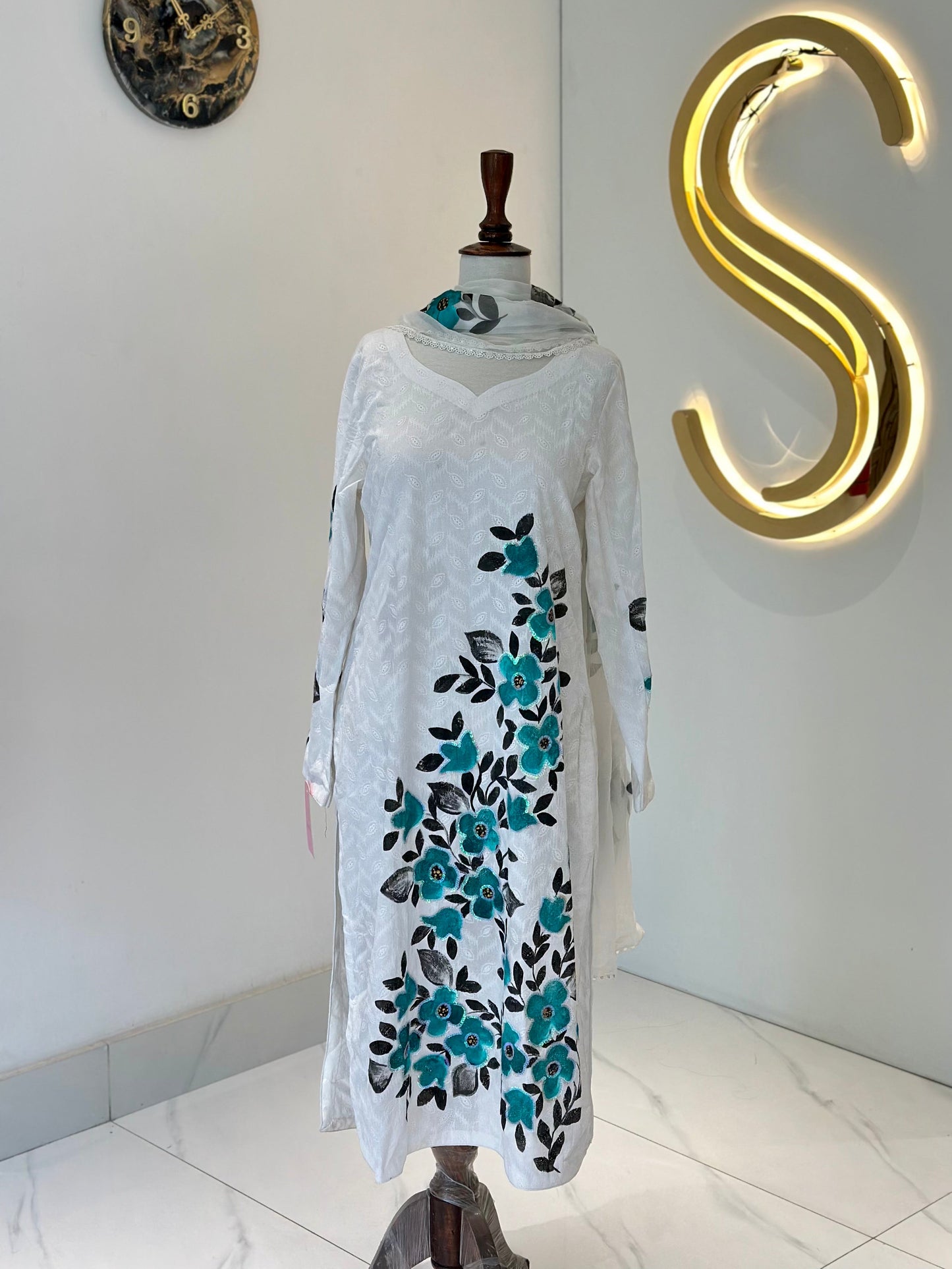 White 2 Piece Chickenkari Suit