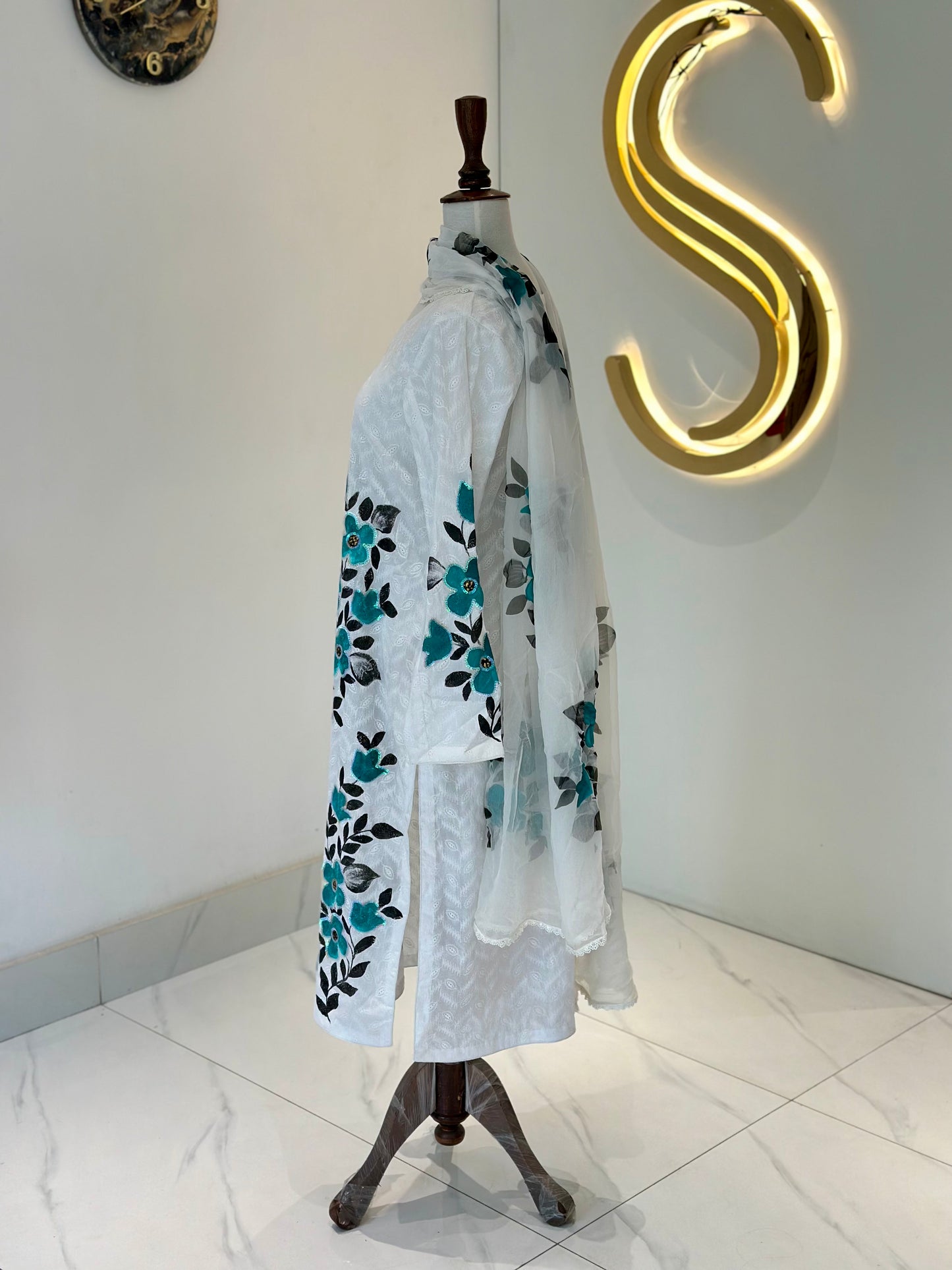 White 2 Piece Chickenkari Suit